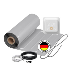 Natte de chauffage au sol WARMON ALU 150 W/m² + Thermostat TS500 WiFi avec Détection de Présence, blanc - 3 m²