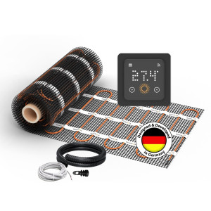 Natte de chauffage au sol WARMON CLASSIC LIGHT 100 W/m² + Thermostat TS500 WiFi avec Détection de Présence, noir - 2,5 m²