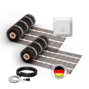 2x Nattes de chauffage au sol WARMON ULTRA 200 W/m² (8+7 m²) + Thermostat TS500 WiFi avec Détection de Présence, blanc - 15 m²