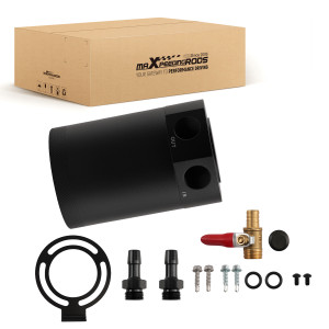 Maxpeedingrods Universal 2-Ports Aluminum Oil Catch Can Reservoir Tank with Drain Valve Fitting