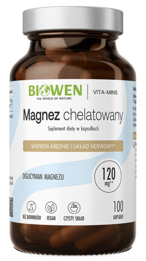 Magnez chelatowany 100 kapsułek - diglicynian magnezu 120 mg