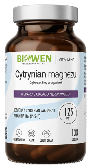 Cytrynian magnezu + Witamina B6 P-5-P 100 kapsułek