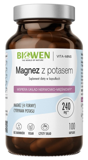 Magnez z potasem 100 kapsułek - 4 formy magnezu i cytrynian potasu