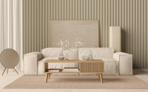 Großer rechteckiger Couchtisch 120 × 60 cm mit Schublade und lamellenartiger Schubladenfront
