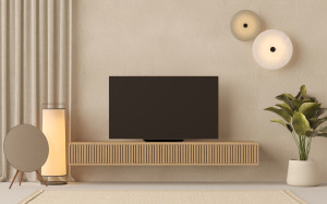 Moderner hängender TV-Schrank 200 cm mit Eichenlamellen