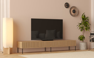 Elegantes TV-Lowboard (240 cm) mit Eichenlamellen und Metallbeinen