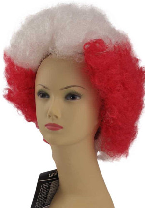 Syntetisk röd vit peruk (clown)