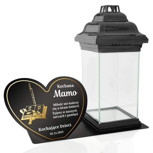 Lampion i podstawka pod znicz z nadrukiem dla mamy