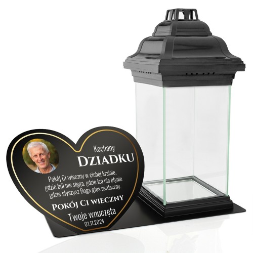 Znicz z podstawką i zdjęciem dla dziadka