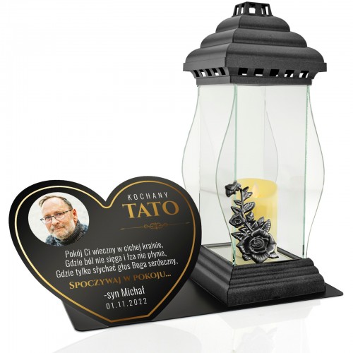 Lampion LED z metalową podstawką na grób taty