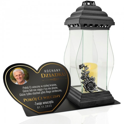 Duży lampion led ze zdjęciem na grób dziadka