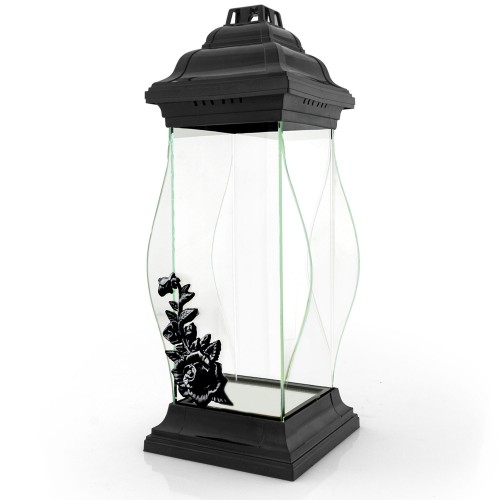 Duży znicz lampion czarny z różą