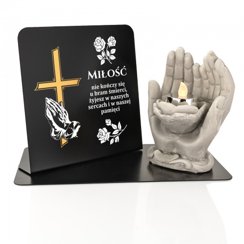 Statuetka i lampka LED z dedykacją na grób