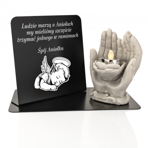 Statuetka i lampka LED z dedykacją na grób dziecka
