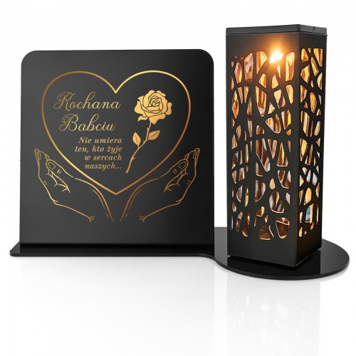 Lampion ażurowy LED i podstawka z nadrukiem dla babci