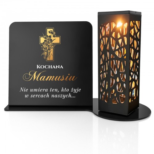 Lampion ażurowy LED z podstawą na grób MAMY