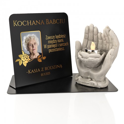Statuetka dekoracyjna i lampka LED na grób BABCI ze zdjęciem