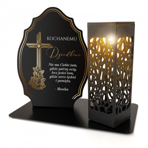 Premium znicz solarny LED dla Dziadka - personalizowany lampion ażurowy z metalową podstawką i dedykacją