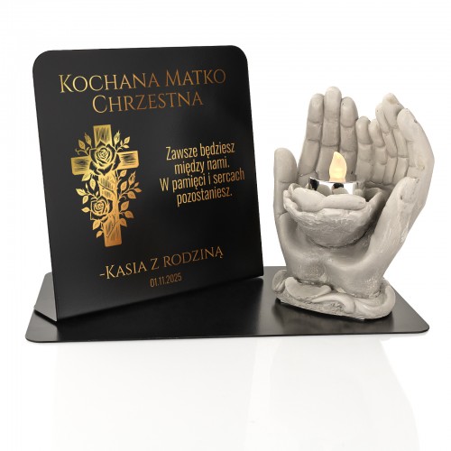 Statuetka dekoracyjna i lampka LED na grób MATKI CHRZESTNEJ