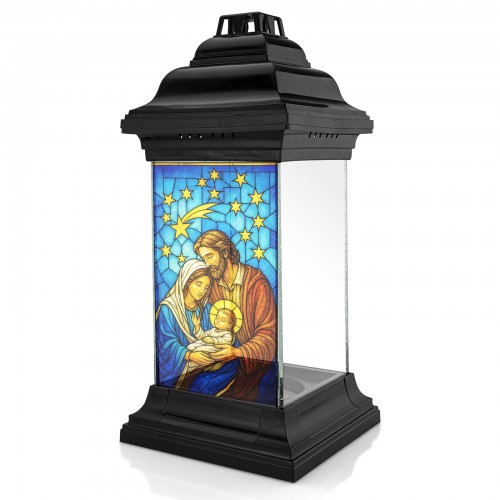Znicz lampion witrażowy ŚWIĄTECZNY czarny z nadrukiem