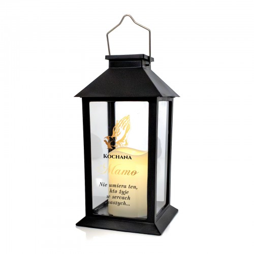 Znicz lampion solarny czarny z wkładem LED dla mamy