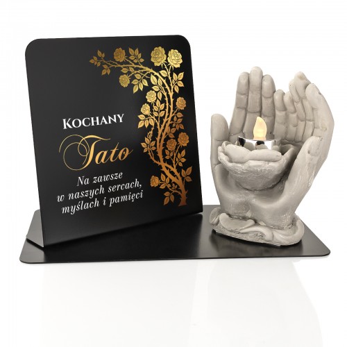 Statuetka z dedykacją na grób taty i lampion LED