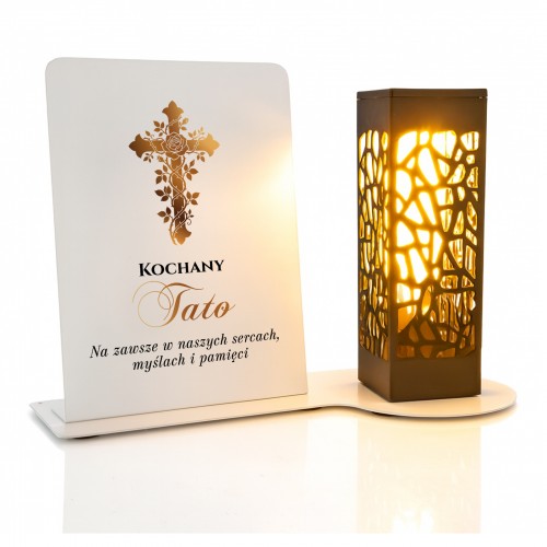 Znicz lampion solarny z metalową podstawką dla TATY