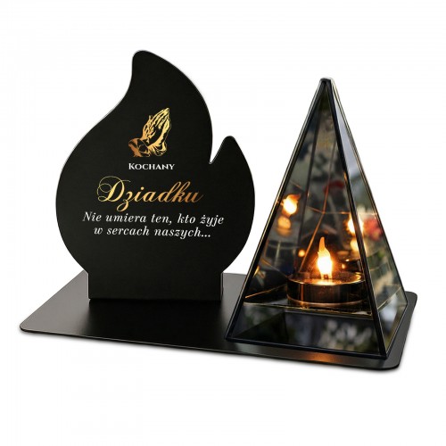 Znicz LED lustrzany piramida 3D z metalową podstawą na grób DZIADKA