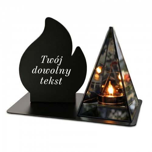 Znicz LED lustrzany piramida 3D z metalową podstawą i własną dedykacją