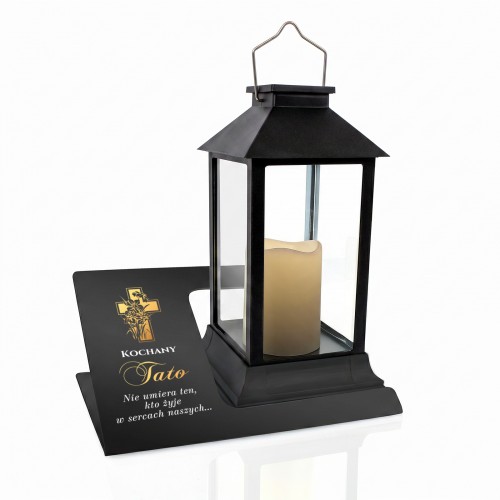 Znicz lampion solarny LED z metalową podstawą na grób TATY