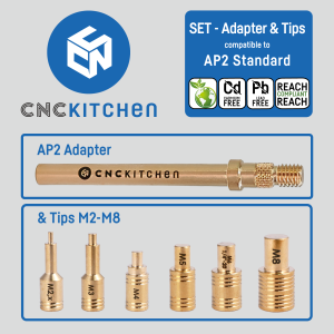 CNC Kitchen Lötspitzen SET mit Adapter (Einschmelzhilfen für Gewindeeinsätze) (AP2 Standard)