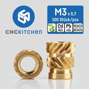 CNC Kitchen Gewindeeinsätze (metrisch) bleifrei (M3 Standard - 100 Stück)
