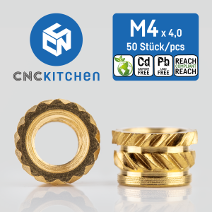 CNC Kitchen Gewindeeinsätze (metrisch) bleifrei (M4 Kurz - 50 Stück)