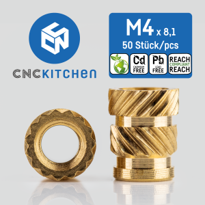 CNC Kitchen Gewindeeinsätze (metrisch) bleifrei (M4 Standard - 50 Stück)