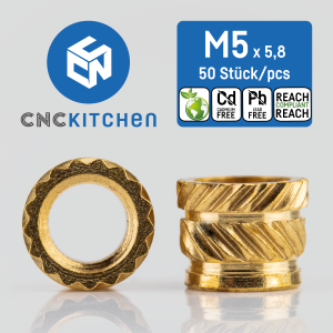 CNC Kitchen Gewindeeinsätze (metrisch) bleifrei (M5 Kurz - 50 Stück)