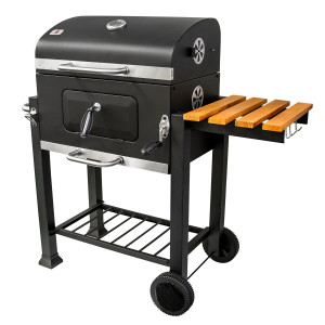 Grill Węglowy 113,5x50x107 Cm Z żeliwnym Rusztem I Drewnianą Półką4iQ Group 4iQ