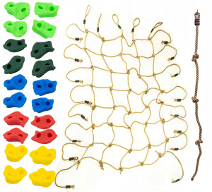 Zestaw Akcesoriów Na Plac Zabaw - Siatka Do Wspinaczki 150x200cm Lina Wspinaczkowa I Zestaw Kamieni 20 Szt.4iQ 4iQ