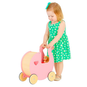 Drewniany Wózek Dla Lalek Ruby Różowy Pchacz4iQ Group 4iQ