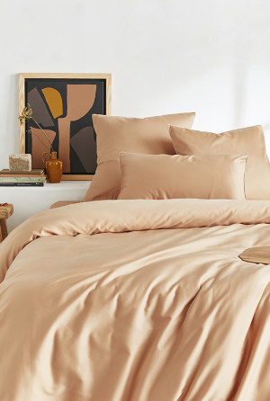 A demain Housse de couette unie en satin de coton, Spéculoos 240x220 cm