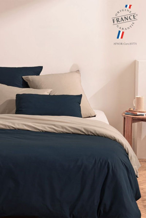 A demain Parure percale bio Lin/Bleu Nuit - 240x220 cm + 50x75 cm (x2)