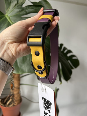 Obroża dla psa Duraflex Aubergine / Mustard M | 25 mm | 38-46 cm | czarne