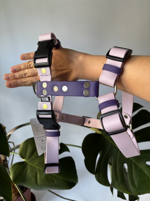 Szelki dla psa Biothane® Lavender / Violet roz. M szer. 25 mm, okucia stal nierdzewna