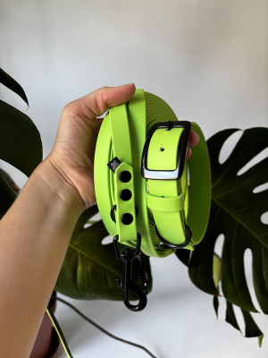 Wodoodporna Zestaw Apple Green | Obroża dla psa M 32-40 cm 25 mm+ smycz free hands 500/16 czarne