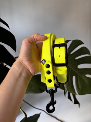 Wodoodporna Zestaw Neon Yellow | Obroża dla dużego psa L 38-46 cm 25 mm+ smycz free hands 300/19 czarne
