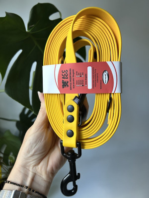 Wodoodporna Smycz dla psa przepinana Yellow | 400 cm | 19 mm | karabinek czarny duży