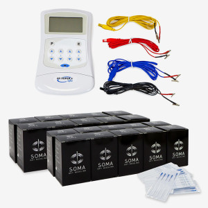 Zestaw do elektroakupunktury: elektrostymulator igłowy AS SUPER 4 DIGITAL + 20 x igły SOMA z prowadnicą 0,30 x 30 mm