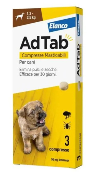 Elanco AdTab 56,25 mg Antiparassitario per Cani 1,3 2,5 kg 3 compresse