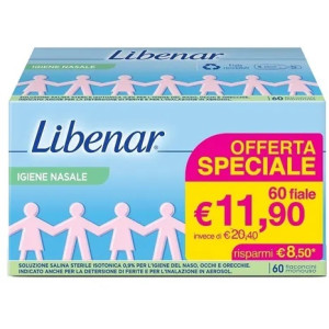 unither_pharmaceuticals Libenar Acqua Isotonica per Lavaggi Nasali e Aerosol 60 flaconcini da 5 ml