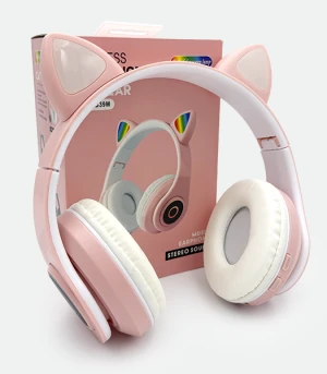 Słuchawki KOCIE USZY bluetooth z mikrofonem LED RGB dla dzieci Różowy