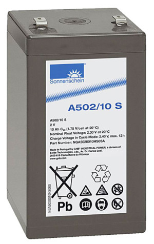 Blei-Akku Sonnenschein Exide Dryfit A502/10S, 4,8 mm Faston Anschluss, 2 Volt, 10 Ah